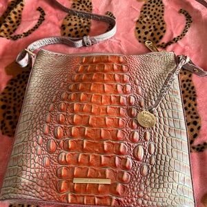 Brahmin Coral and light grayish blue Crocodile Embossed Crossbody Bag
